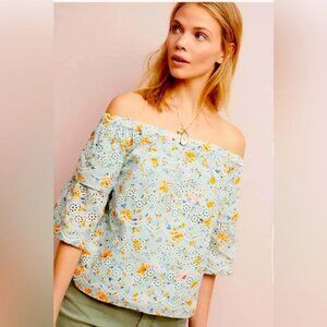 Anthro Laia Aqua Eyelet Top, Sz S, BNWT